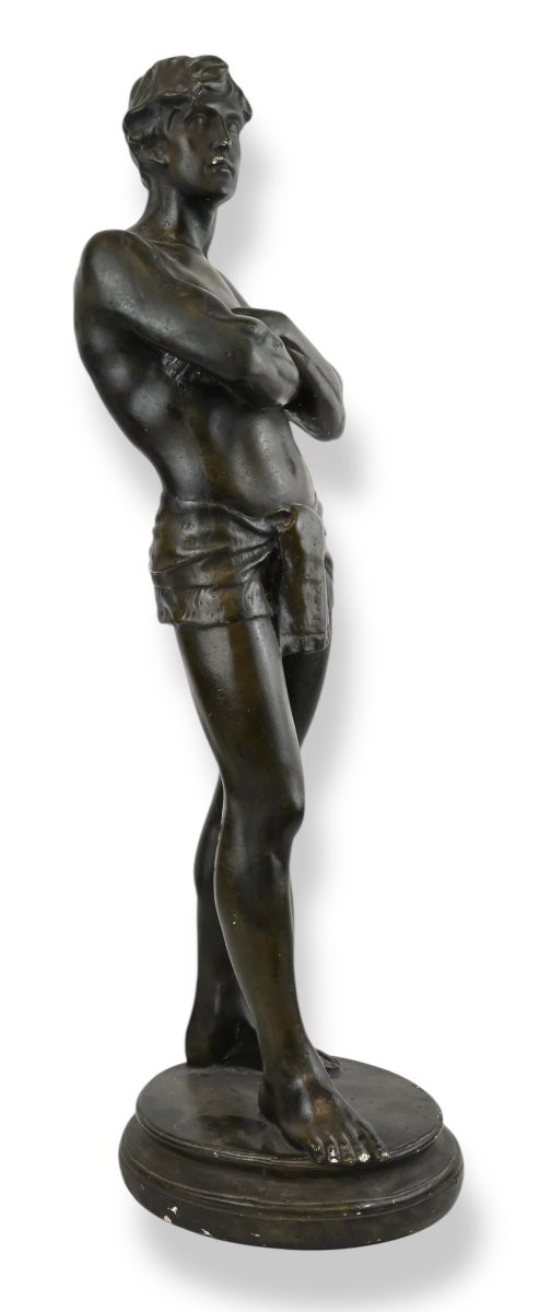 Figure Of Young Man In Patinated Plaster - Italy 1930s-photo-3